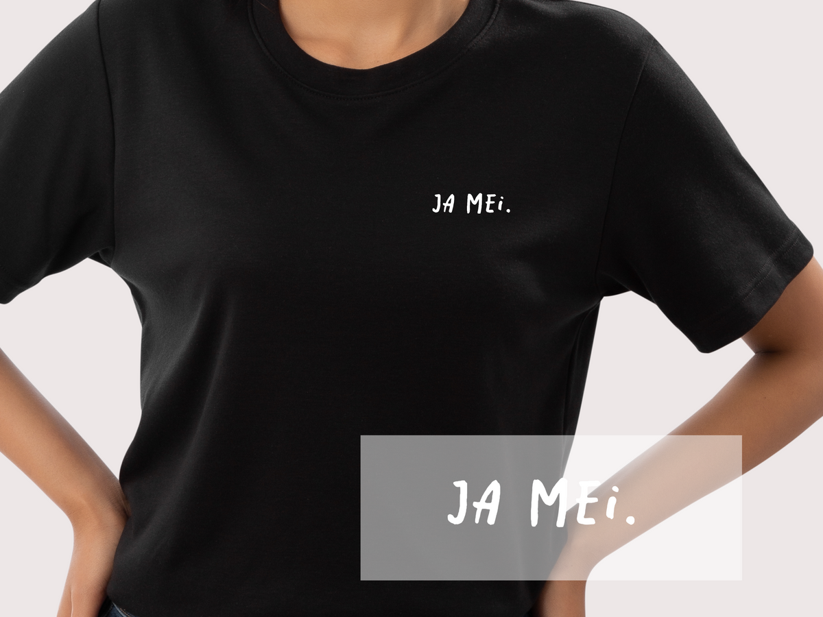 Bügelbild "Ja mei." | DTF-Transfer bayerischer Ausruf | Handlettering schwarz/weiß