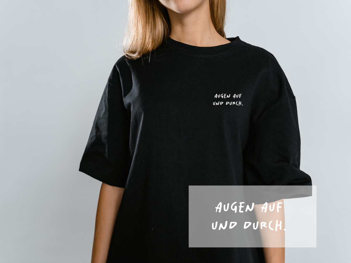 Bügelbild "Augen auf und durch." | DTF-Transfer Motivations-Spruch | Handlettering zweizeilig