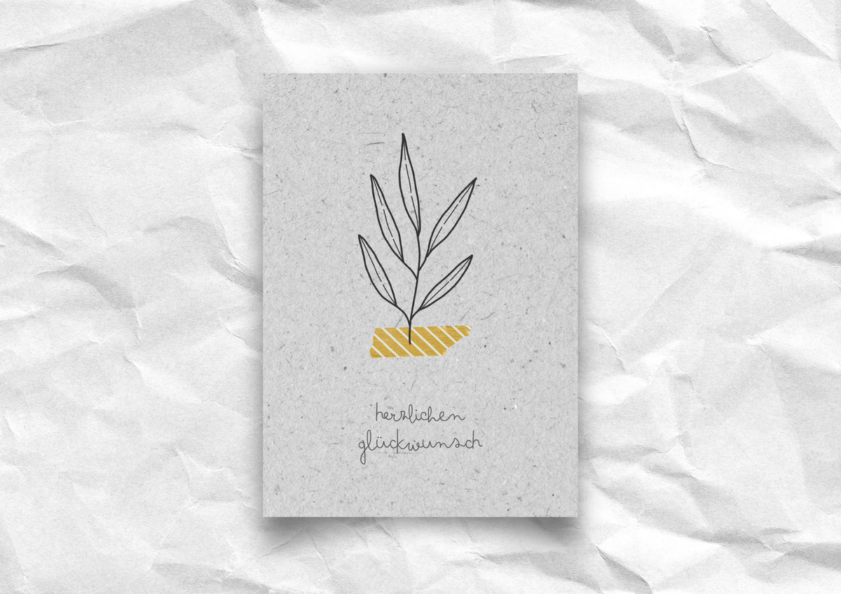 Glückwunschkarte "Herzlichen Glückwunsch" | Postkarte mit Zweig-Illustration & Gold-Detail