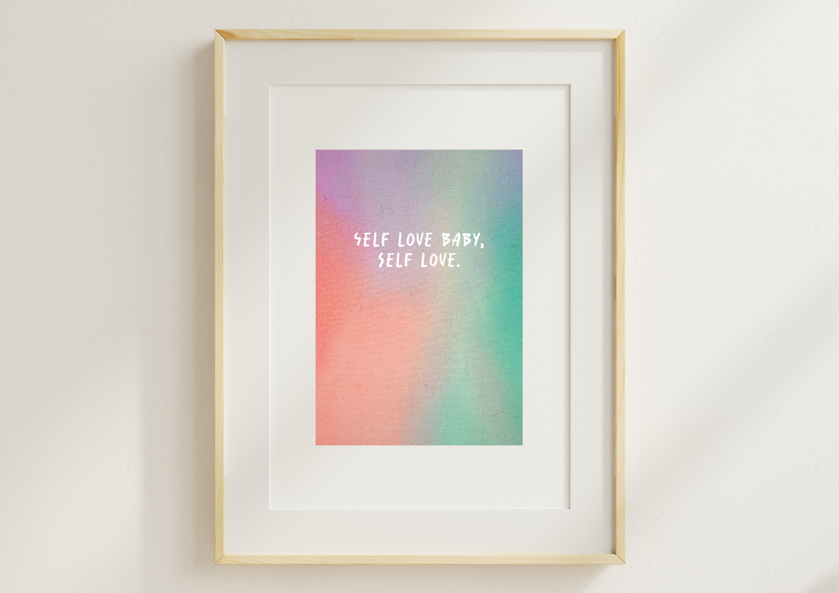 Kunstdruck "Self love baby, self love." | Poster Farbverlauf Koralle-Mint | 13x18 Recyclingpapier