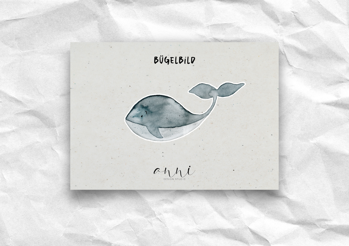 Bügelbild Wal | DTF-Transfer Aquarell-Illustration | Meerestier für Shirts & Taschen