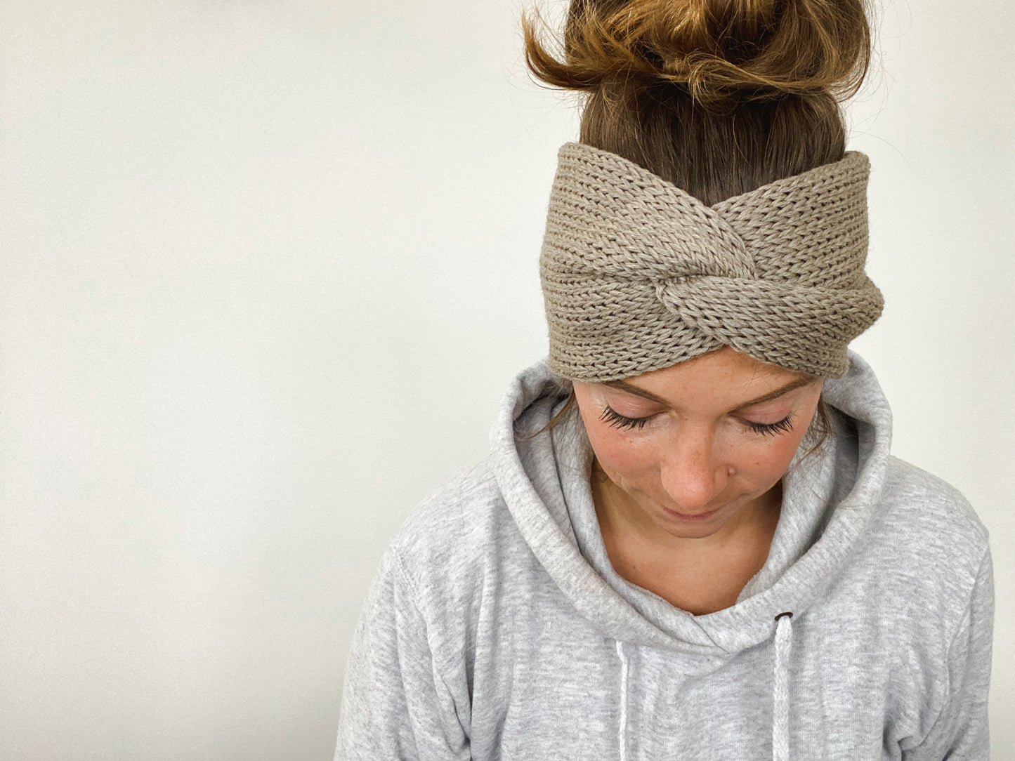 Stirnband Merinowolle in taupe