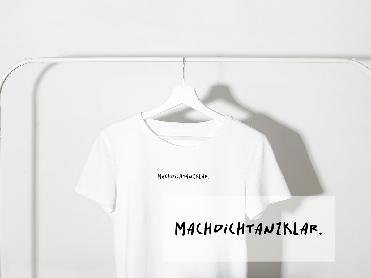 Bügelbild "Machdichtanzklar." | DTF-Transfer Party-Spruch | Handlettering schwarz/weiß