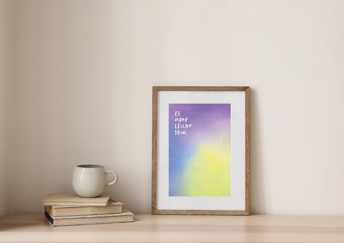 Kunstdruck "Es darf leicht sein." | Poster Farbverlauf Lila-Grün | A4/21x30 Recyclingpapier