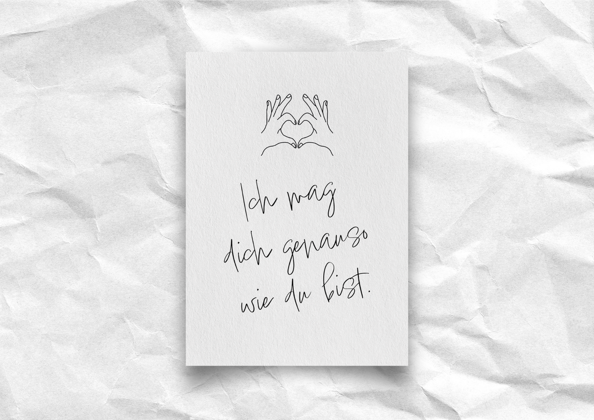 Postkarte "Ich mag dich genauso wie du bist" | Liebeskarte Herz-Hände | Recyclingpapier