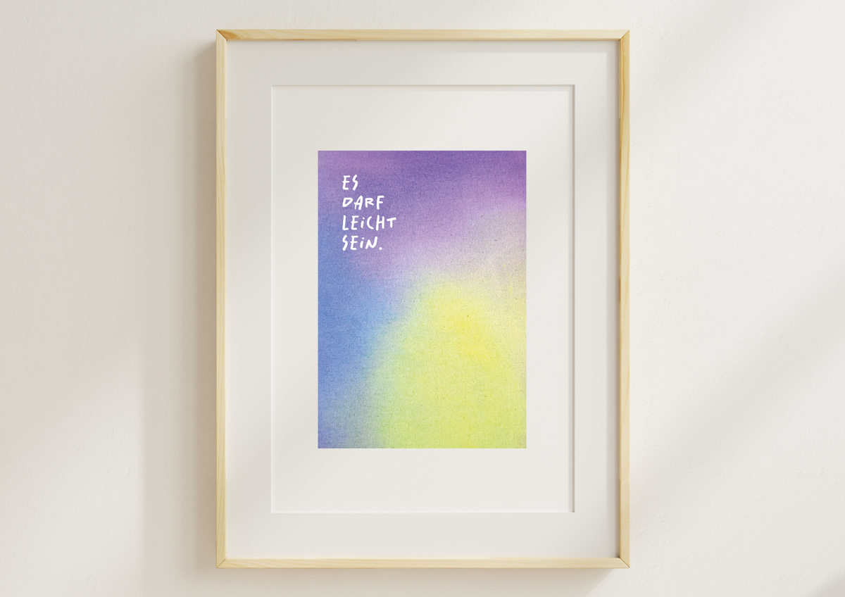 Kunstdruck "Es darf leicht sein." | Poster Farbverlauf Lila-Grün | A4/21x30 Recyclingpapier
