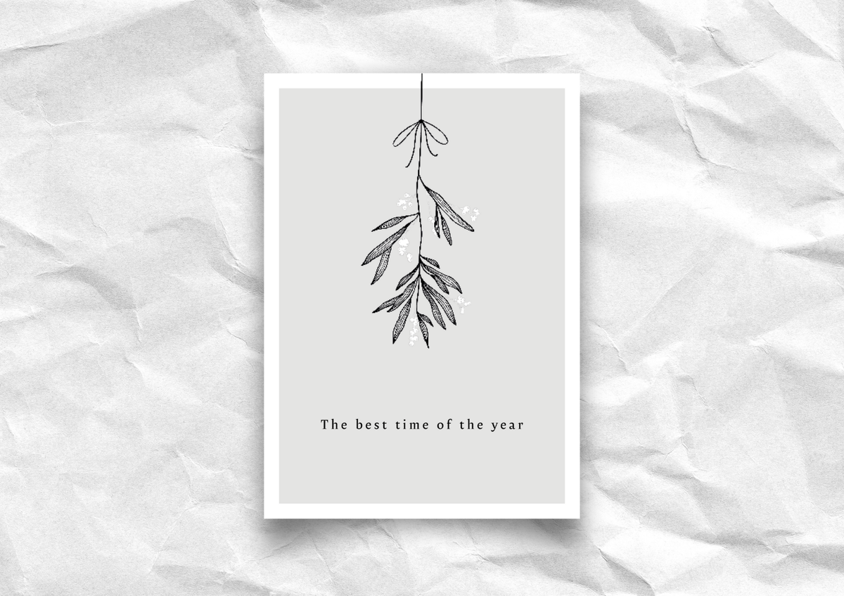 Weihnachtskarte "The best time of the year" | Postkarte mit Mistelzweig-Illustration | Recyclingpapier