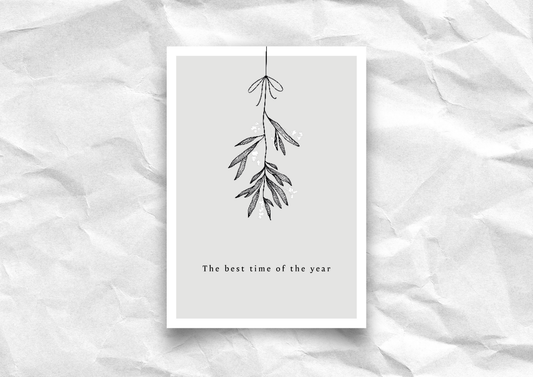 Weihnachtskarte "The best time of the year" | Postkarte mit Mistelzweig-Illustration | Recyclingpapier