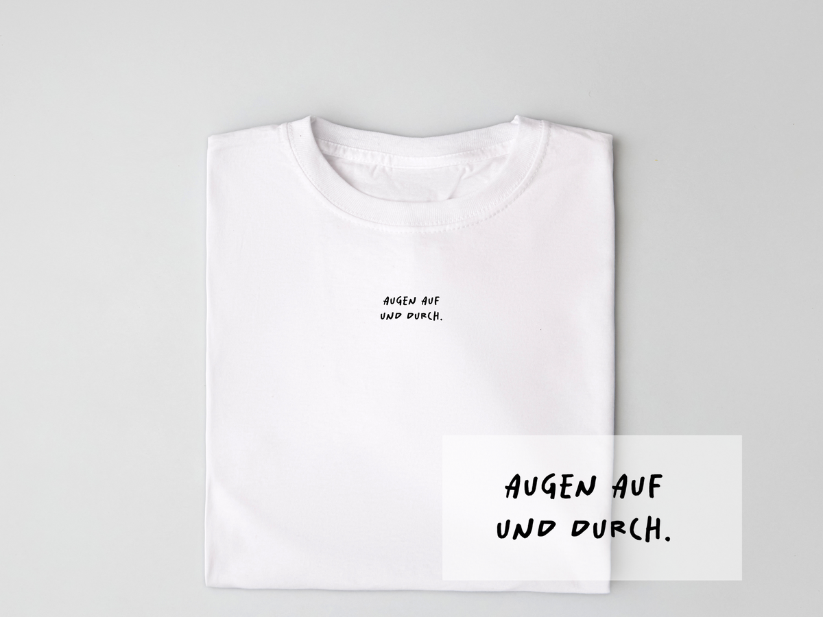 Bügelbild "Augen auf und durch." | DTF-Transfer Motivations-Spruch | Handlettering zweizeilig
