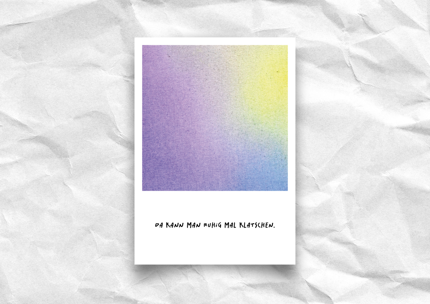 Postkarte "Da kann man ruhig mal klatschen" | Polaroid-Look Lila-Gelb-Verlauf | Recyclingpapier