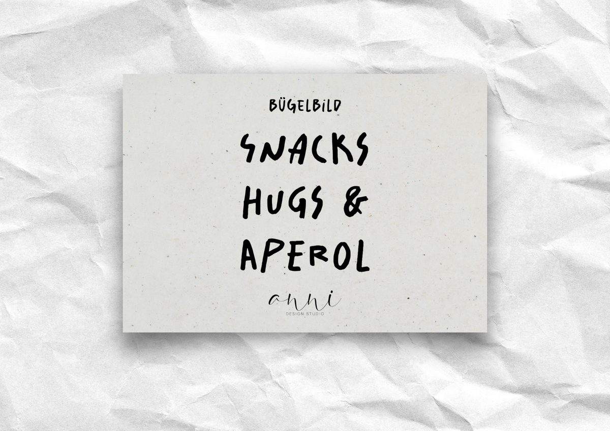 Bügelbild "Snacks, Hugs & Aperol" | DTF-Transfer Lifestyle-Spruch | Handlettering dreizeilig