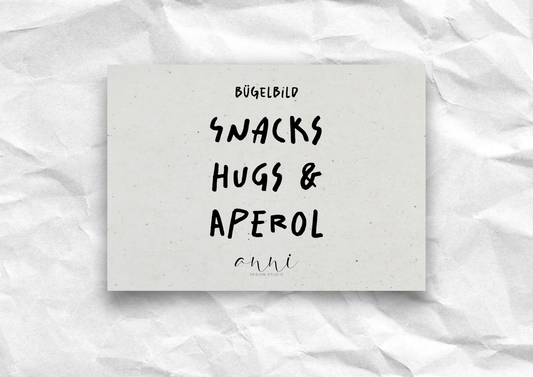 Bügelbild "Snacks, Hugs & Aperol" | DTF-Transfer Lifestyle-Spruch | Handlettering dreizeilig