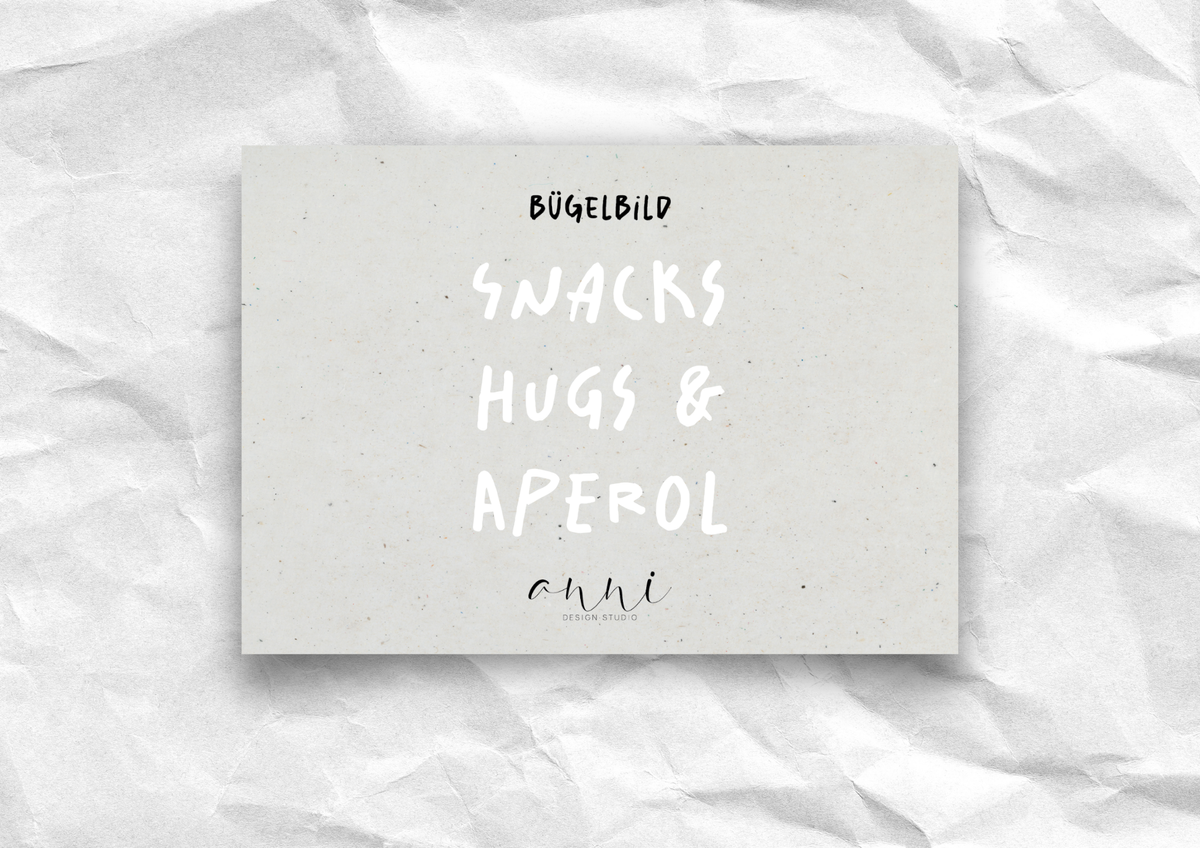 Bügelbild "Snacks, Hugs & Aperol" | DTF-Transfer Lifestyle-Spruch | Handlettering dreizeilig