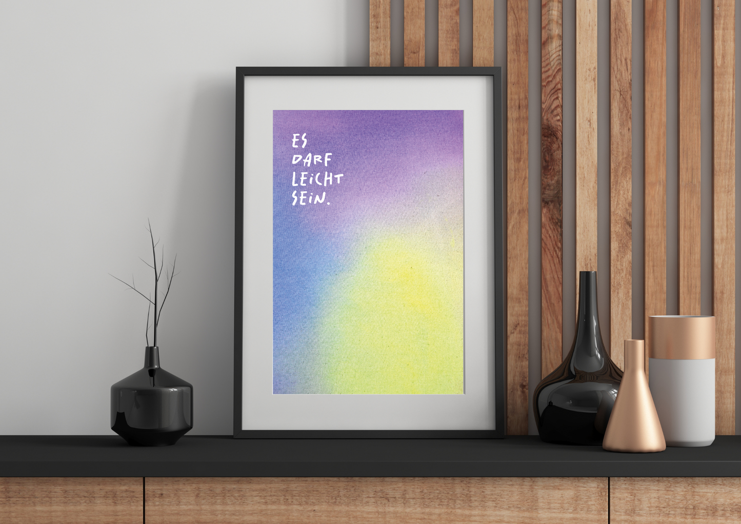 Kunstdruck "Es darf leicht sein." | Poster Farbverlauf Lila-Grün | A4/21x30 Recyclingpapier