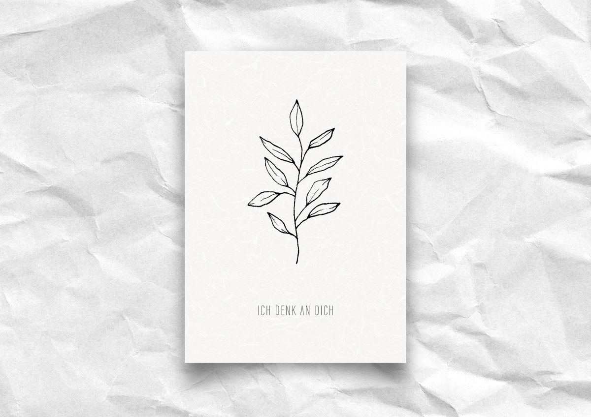 Postkarte "Ich denk an dich" | Grußkarte Blattzweig | Recyclingpapier