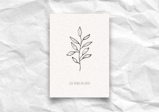 Postkarte "Ich denk an dich" | Grußkarte Blattzweig | Recyclingpapier