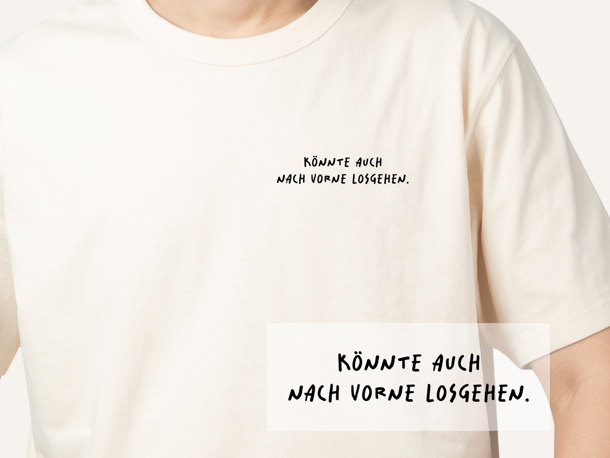 Bügelbild "Könnte auch nach vorne losgehen." | DTF-Transfer Motivations-Spruch | Handlettering