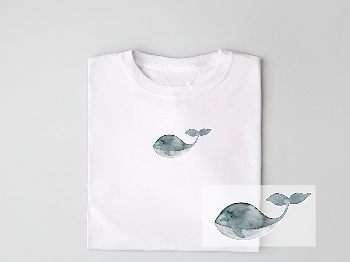 Bügelbild Wal | DTF-Transfer Aquarell-Illustration | Meerestier für Shirts & Taschen