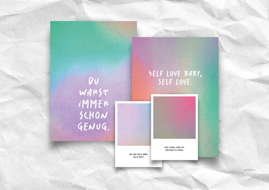 Bundle "Genug, Gold & Self Love" | 2 Kunstdrucke + 2 Postkarten | Farbverlauf-Set Recyclingpapier