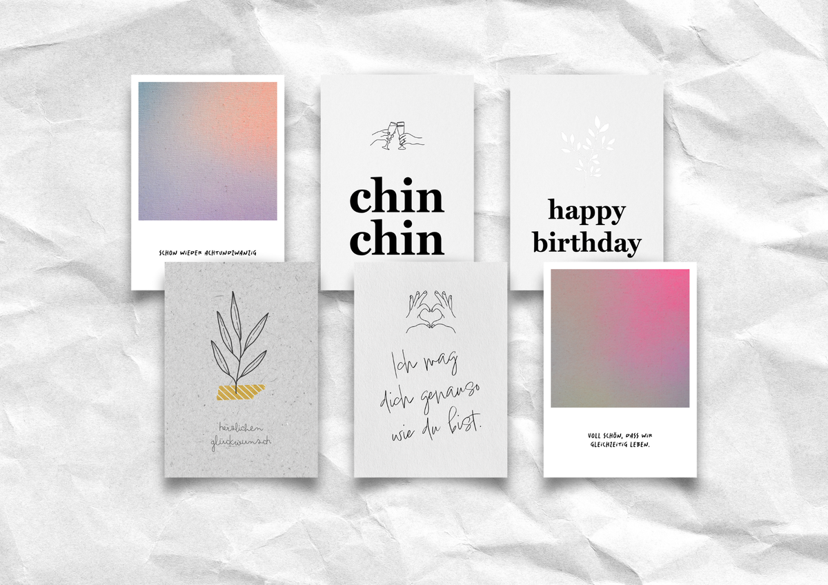 Postkarten-Set "Happy Birthday" | 6 Geburtstagskarten Mix | Recyclingpapier A6