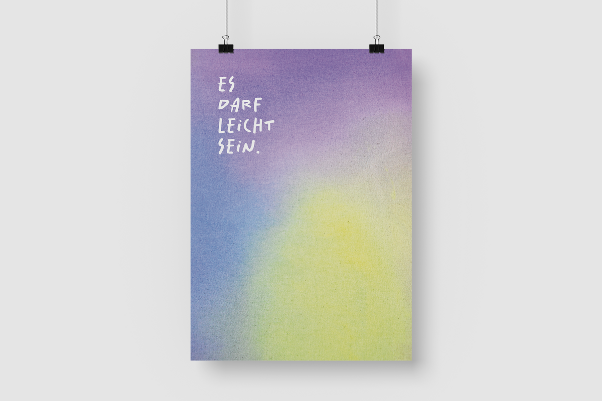 Kunstdruck "Es darf leicht sein." | Poster Farbverlauf Lila-Grün | A4/21x30 Recyclingpapier