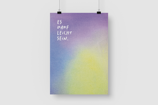 Kunstdruck "Es darf leicht sein." | Poster Farbverlauf Lila-Grün | A4/21x30 Recyclingpapier