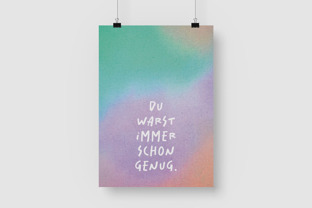 Kunstdruck "Du warst immer schon genug." | Poster Farbverlauf Mint-Lila | 13x18 Recyclingpapier