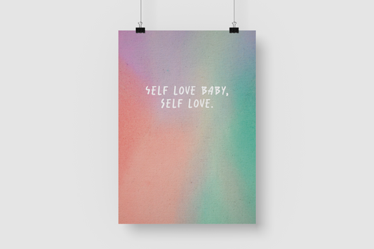 Kunstdruck "Self love baby, self love." | Poster Farbverlauf Koralle-Mint | 13x18 Recyclingpapier